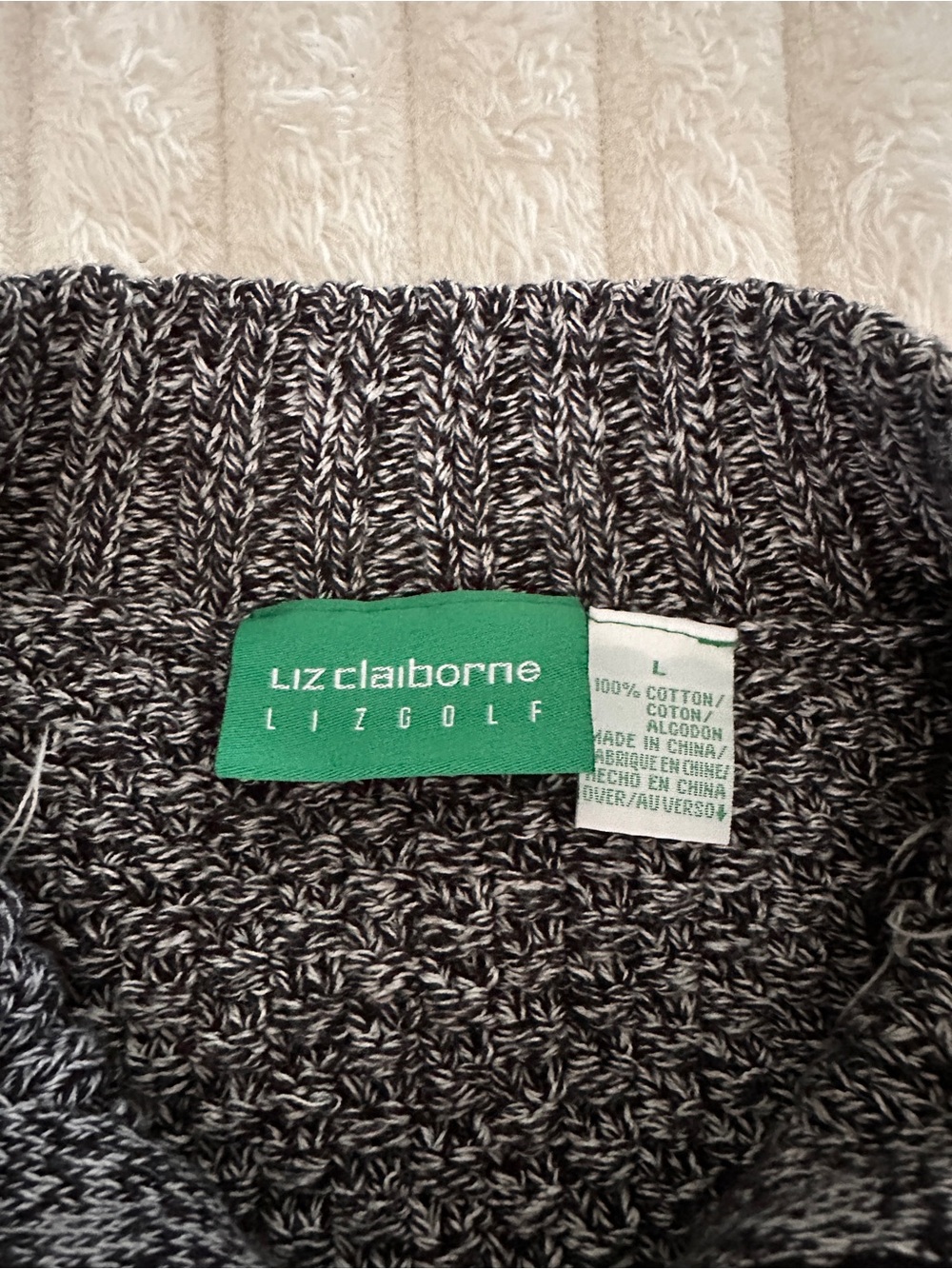 VINTAGE Liz Claiborne Liz Golf Navy and White Marled Knit Mock Neck Zip Sweater - Picture 4 of 7
